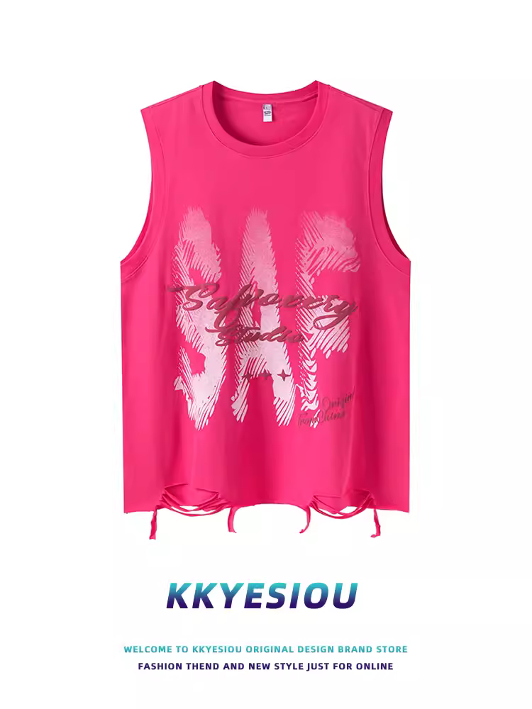 Áo vest màu đỏ hồng kiểu dáng unisex oversize, thiết kế cặp đôi, thương hiệu thời trang retro Mỹ KKyesiou