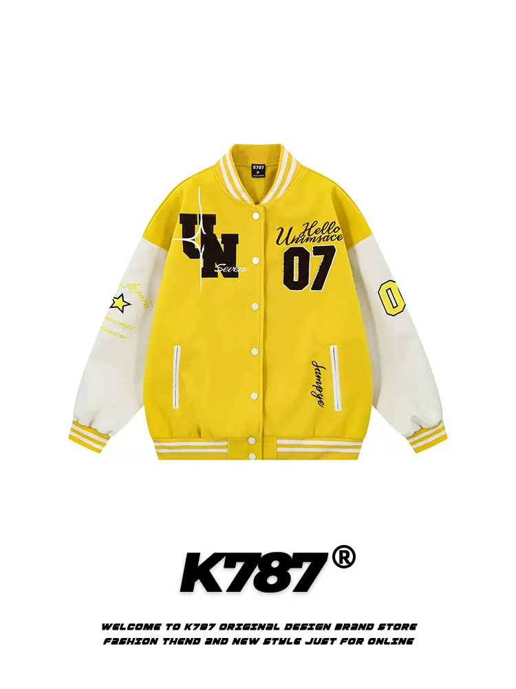 K787 Áo khoác bóng chày thêu chữ cổ điển kiểu Mỹ phong cách đại học unisex cổ điển đa năng áo khoác cặp đôi áo khoác
