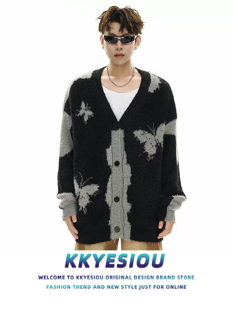 Áo len dệt kim kiểu dáng lười biếng phong cách retro Mỹ của thương hiệu KKyesiou, unisex, kiểu vintage, áo cardigan đôi.