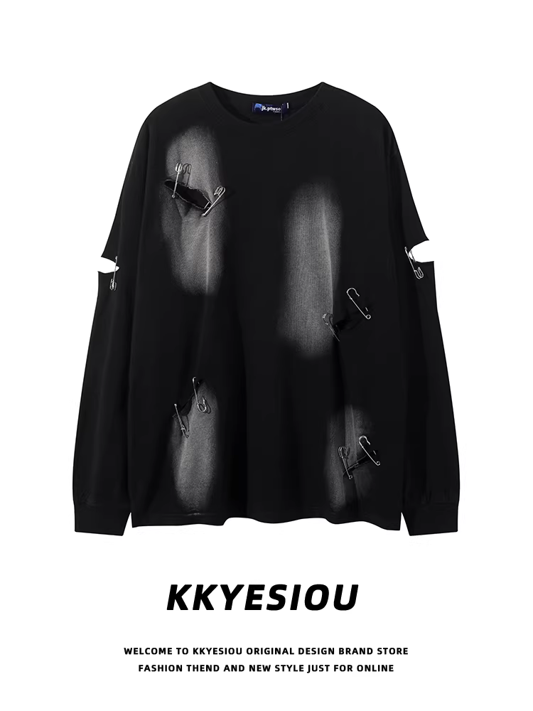 Áo thun cặp đôi kiểu dáng thời trang Mỹ, chất liệu rách, kiểu dáng unisex, tay dài, size lớn