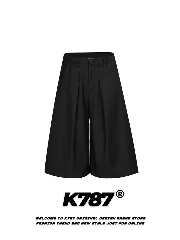 Quần short ống rộng xếp ly kiểu Mỹ cổ điển K787, dáng rộng, chất liệu mềm mại, unisex, kiểu dáng thẳng, mặc thường ngày