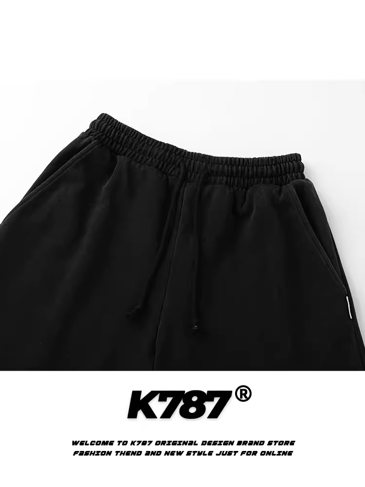Quần short unisex K787 kiểu Mỹ cổ điển, chất liệu trơn, dáng xuông, cạp cao, ống rộng, bo gấu.
