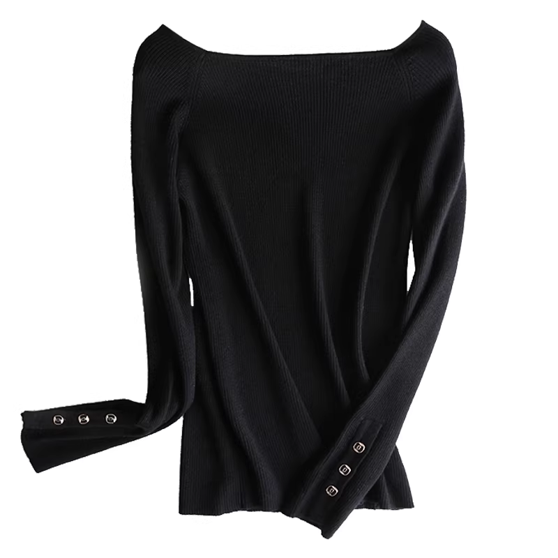 Áo len len đỏ cổ một đường dành cho nữ, áo len chui đầu dáng ôm dài tay kiểu mới đầu thu