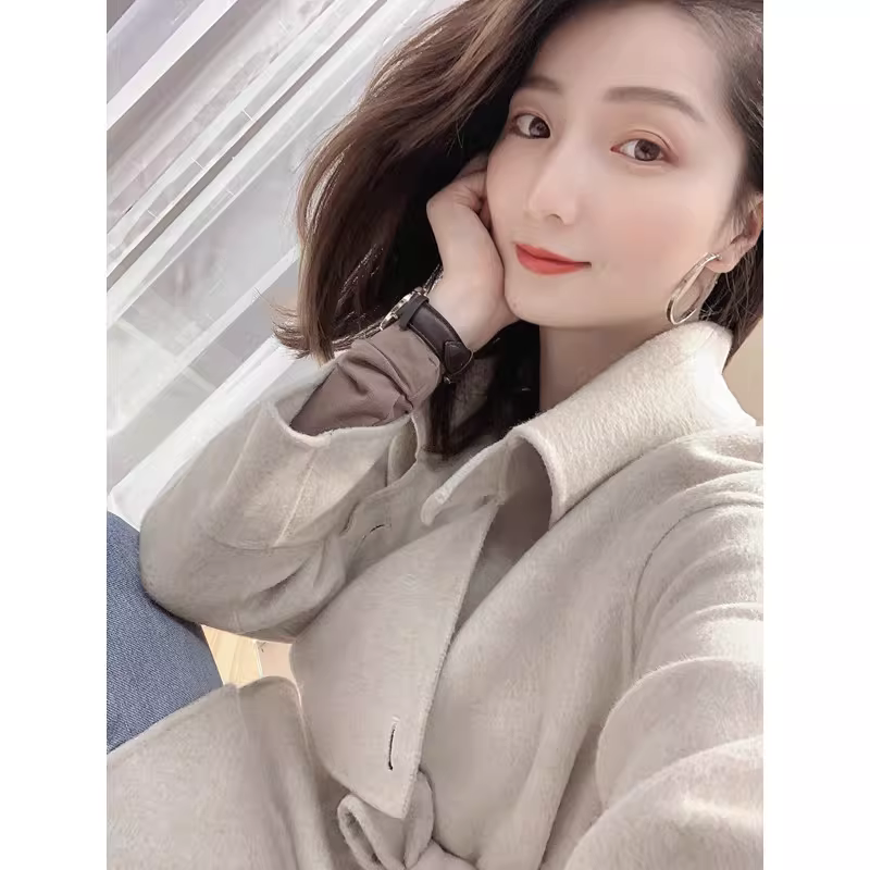 Ưu đãi dành cho khách hàng cũ! Hơn 30 đơn hàng ~ Áo khoác len thủ công hai mặt bằng len Alpaca dành cho nữ, kiểu dáng dài trung bình.