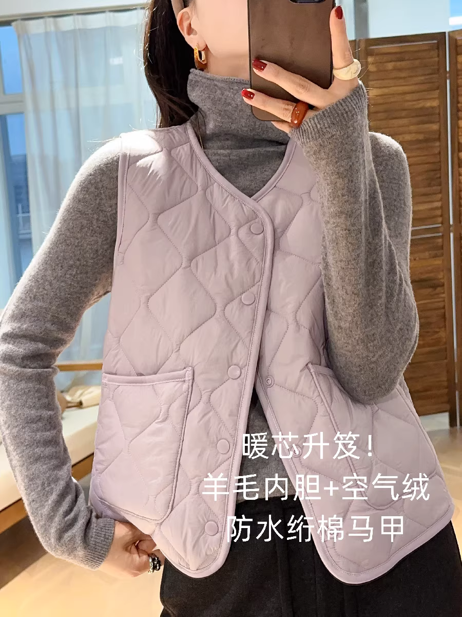 Áo khoác lót lông cừu cao cấp! Áo khoác nhẹ, ấm áp bằng nhung không khí, áo khoác cotton may chần chống thấm nước, áo khoác nhiều lớp dành cho nữ, mùa thu đông.