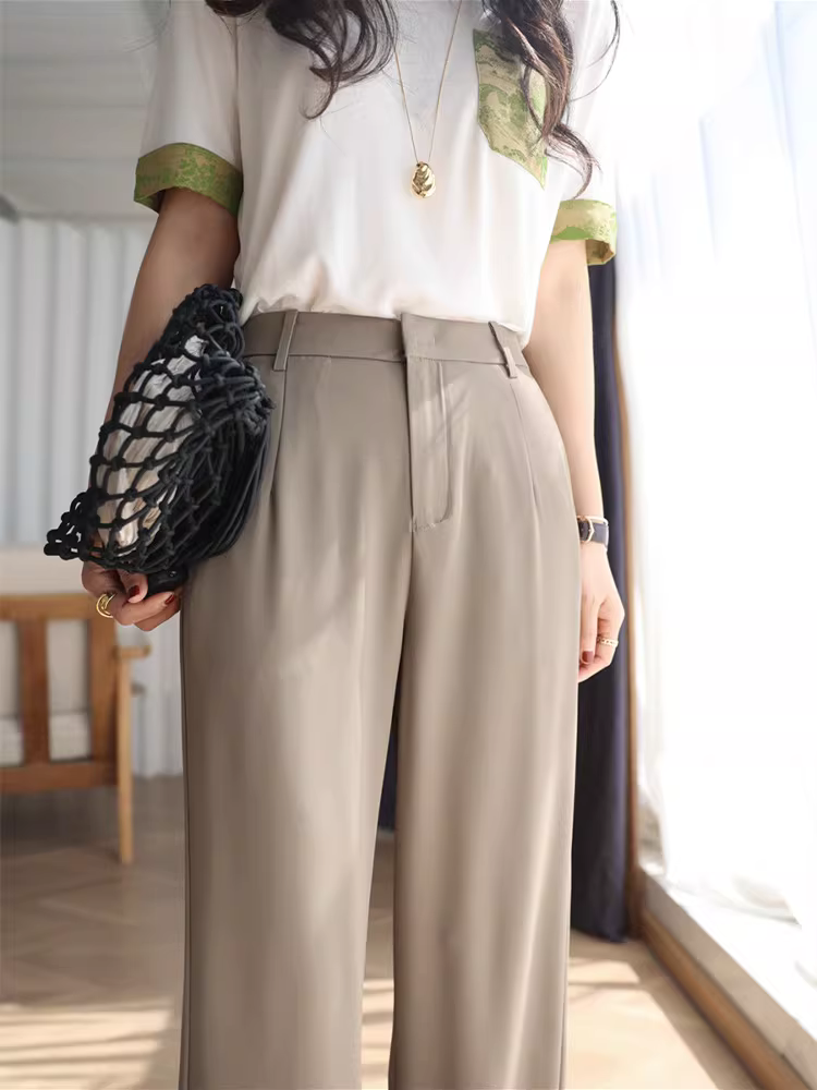 Quần ống rộng, dáng thẳng, cạp cao, không cần là, không nhăn, mát mẻ và mỏng nhẹ, quần công sở dành cho nữ, mới cho mùa hè.