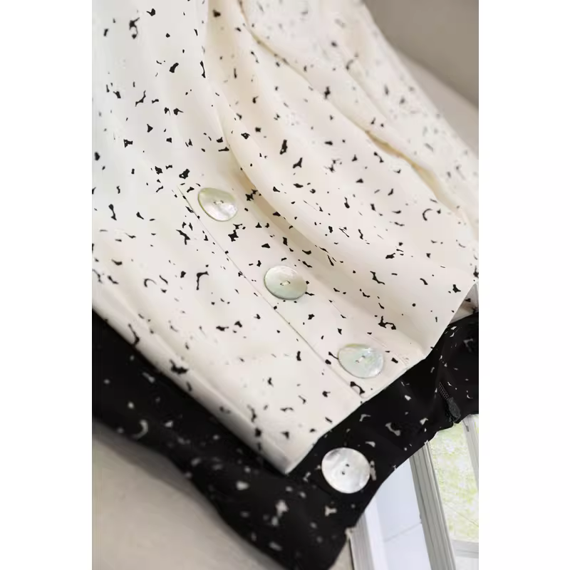 Thiết kế độc đáo~Váy chữ A cổ điển chấm bi~Váy xòe rộng váy ngắn dành cho nữ mùa hè kiểu dáng dài trung bình