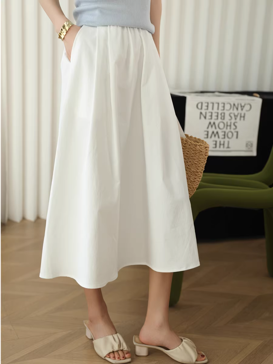 Chất liệu cotton siêu nhẹ và cực kỳ thoải mái! Váy xòe dáng chữ A phong cách Pháp dành cho nữ, váy dù dài ngang đùi, cạp cao, chất liệu mỏng nhẹ mùa hè.