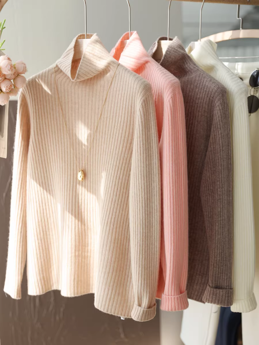 Một món đồ không thể thiếu cho mùa thu đông! Áo len cao cổ liền mạch, chất liệu len 100%, dày 270g, kiểu dáng ôm dáng, màu trơn, đa năng, dành cho nữ.