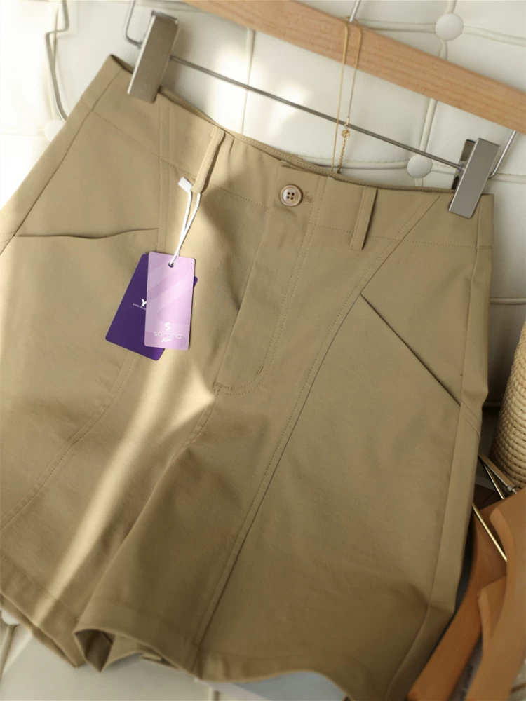 Quần short Sorona mát mẻ! Không cần là ủi, chống nhăn, thiết kế phân đoạn ba chiều, quần suông dáng chữ A cạp cao tôn dáng, dành cho nữ mùa hè.
