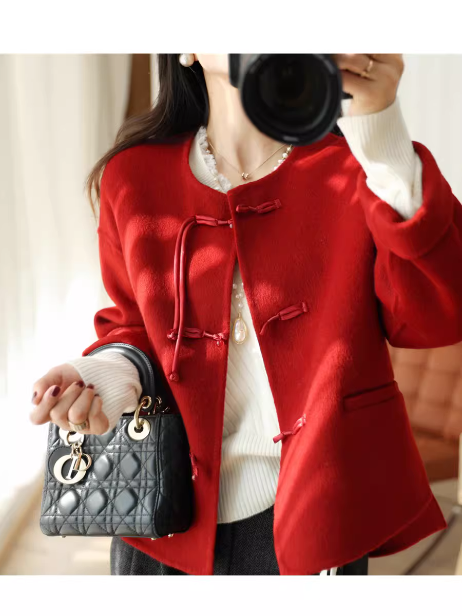 Khuyến mãi cuối năm! Áo khoác len hai mặt thủ công 100% len kiểu dáng truyền thống Trung Quốc dành cho nữ, áo khoác ngoài mùa đông.