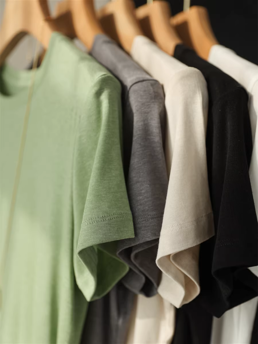 Chiến thắng với vải! Áo thun nữ tay ngắn cơ bản, cổ tròn, chất liệu 50% acetate + 45% lyocell, siêu mềm, mỏng, mới cho mùa hè.