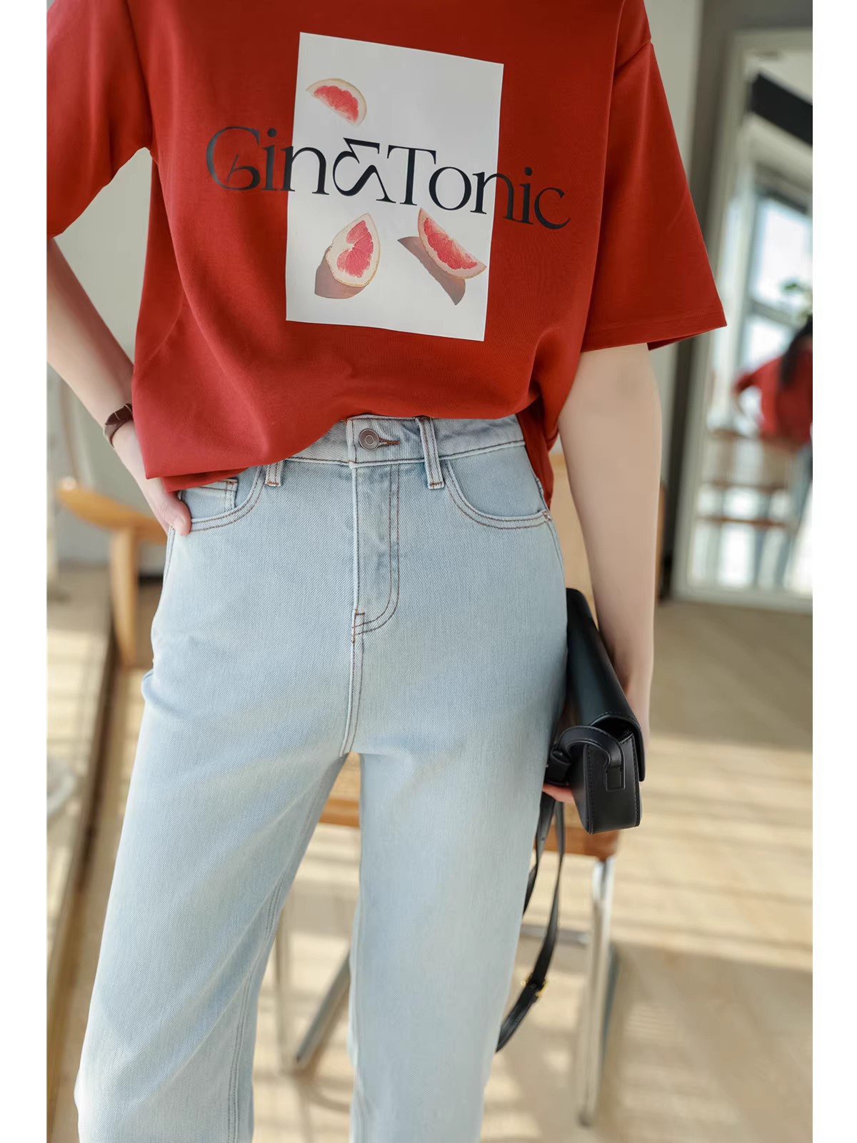 Quần jean baguette kiểu Pháp, giặt đá, dáng ôm vừa vặn, ống thẳng, viền rách, kiểu ngắn dành cho nữ, mới cho mùa xuân hè.