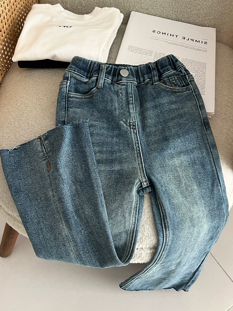 Quần jean ống loe dành cho bé gái phong cách mới mùa xuân hè dành cho trẻ em cỡ vừa đến lớn quần ống loe dành cho bé gái quần dài đa năng thông thường