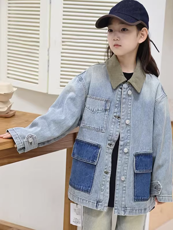Áo khoác denim dành cho nữ 25 mùa thu phong cách mới Quần áo denim thời trang dành cho trẻ em dành cho trẻ lớn hơn Áo khoác công sở thời trang giản dị