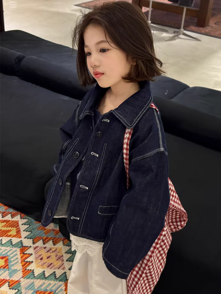Áo khoác denim bé gái thu đông 2025, áo khoác trẻ em kiểu Hàn Quốc, áo thời trang đa năng cho trẻ lớn và trẻ nhỏ.