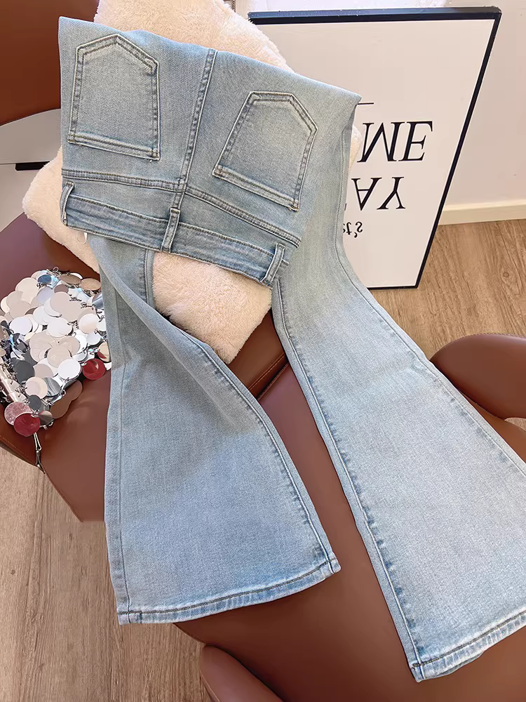 Quần jean xòe màu sáng cho bé gái mùa xuân/hè 2025, kiểu dáng ôm dáng, dài, giúp bạn trông cao và thon gọn hơn, quần áo trẻ em cho trẻ lớn hơn