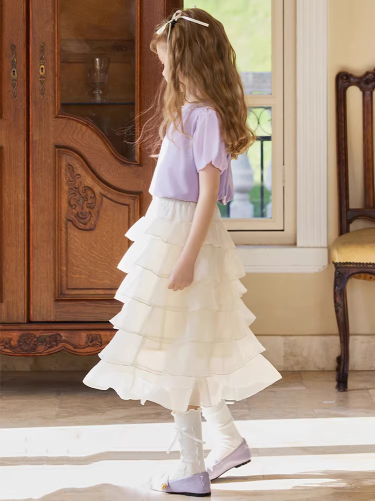 Váy midi bé gái hè 2025 kiểu mới, váy tầng xếp tầng dễ thương, váy tiên nữ nhỏ nhắn