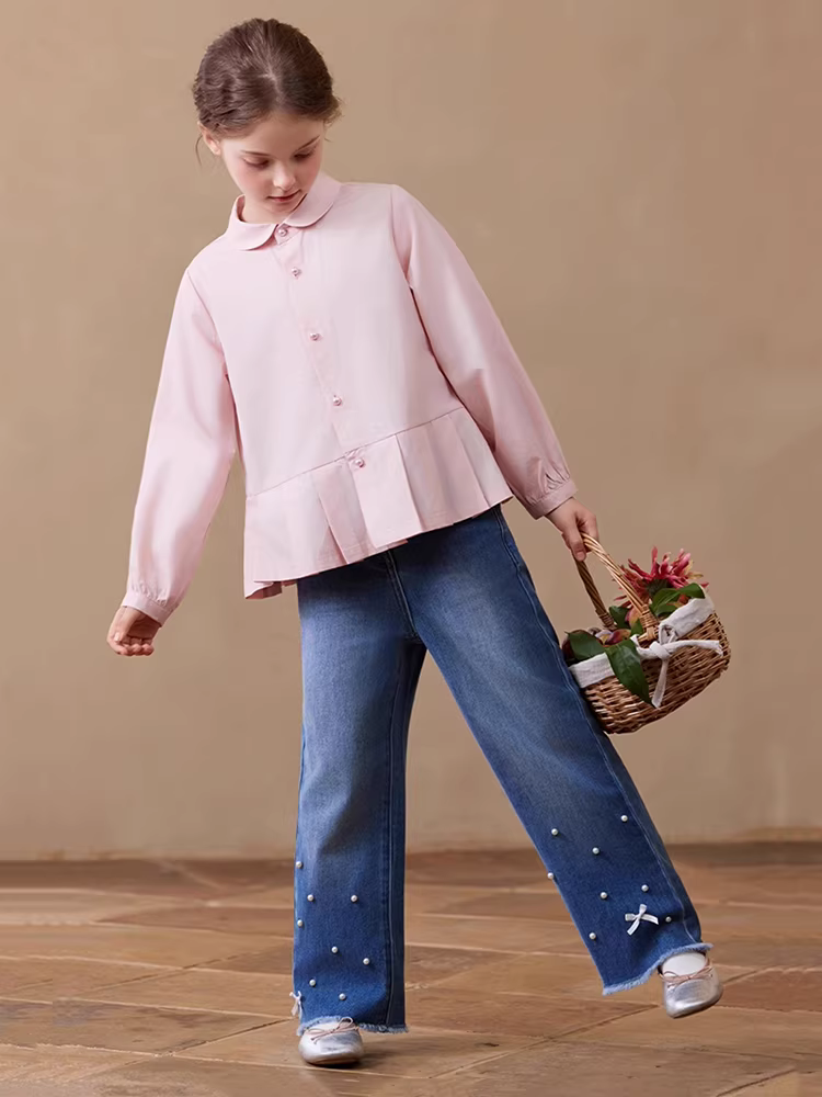 Quần jeans bé gái thu đông 2025 kiểu mới, quần trẻ em dáng thẳng, quần thường ngày, quần ống rộng trẻ em cỡ trung và lớn, quần dài dáng nhỏ nhắn