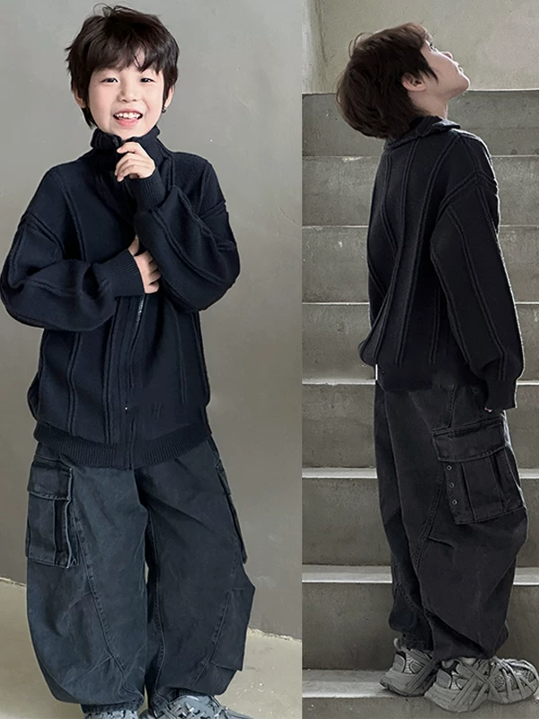 Quần áo mùa thu trẻ em kiểu dáng retro thời trang quần jeans 25 mẫu mới quần bé trai thời trang quần cargo đen quần casual kiểu scimitar