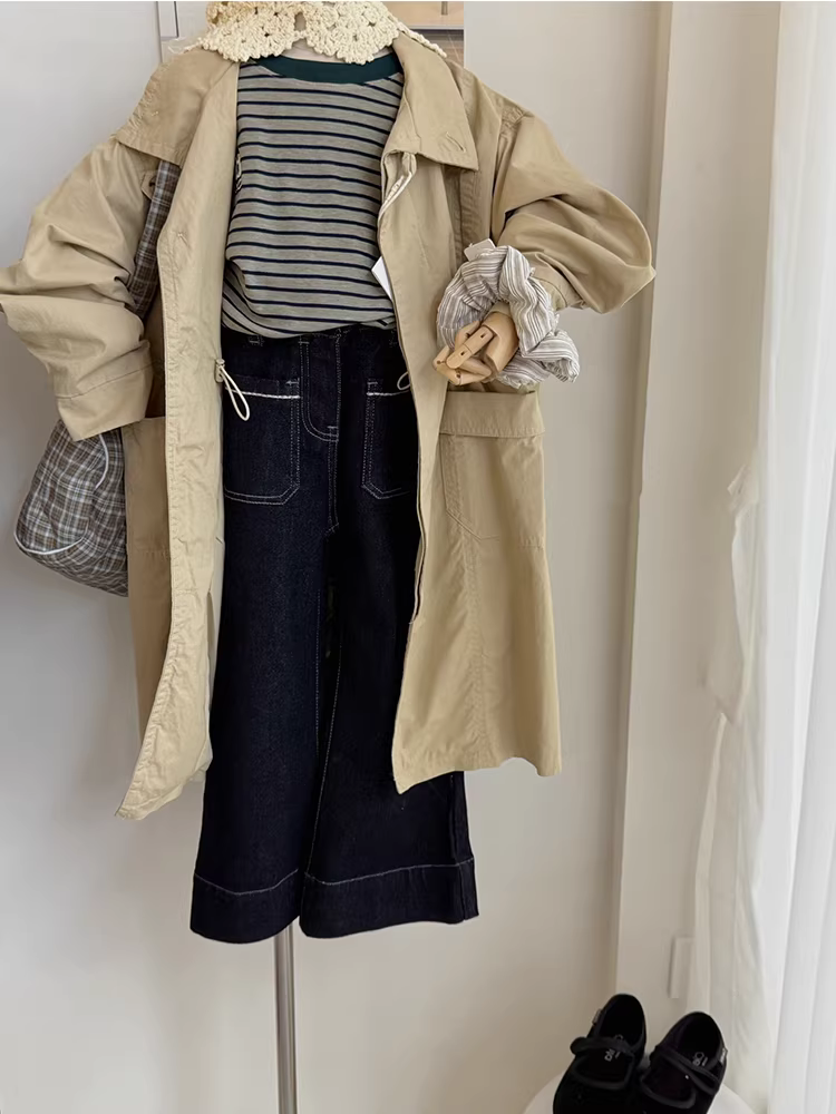 Quần jeans nữ phong cách Hàn Quốc Thu 2025, quần ống rộng dáng thẳng, chất liệu kaki, dành cho trẻ lớn, quần dài đa năng cho các bé gái nhỏ nhắn