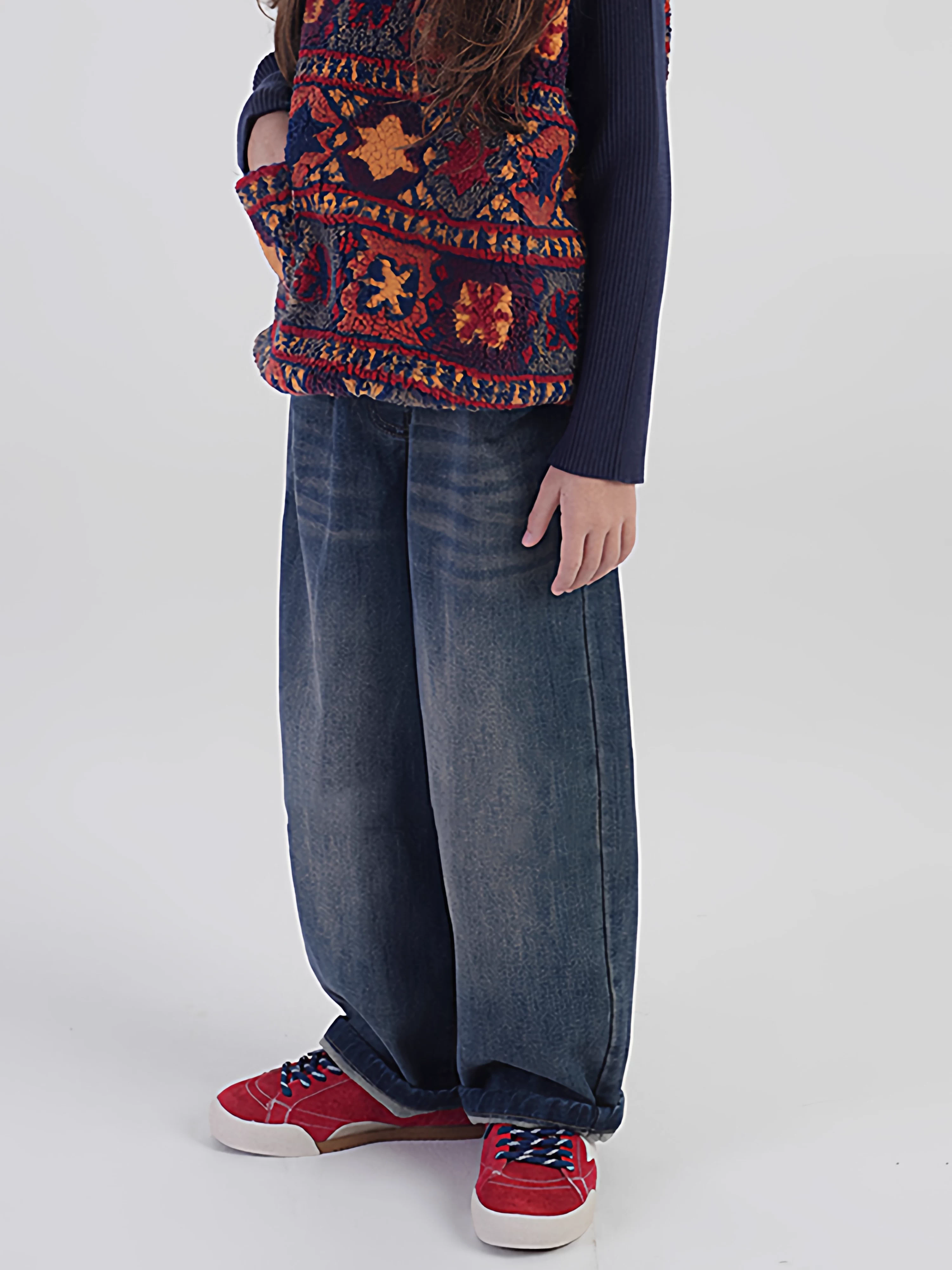 Quần jean lông cừu cổ điển dành cho nữ 25 mùa thu đông mới phong cách Hàn Quốc quần âu cho trẻ lớn quần ống rộng dáng thẳng