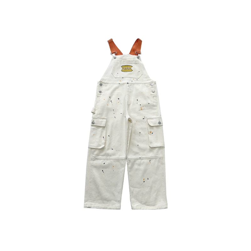 Quần yếm denim nữ bé gái xuân 2025 kiểu Hàn Quốc mới, thiết kế độc đáo họa tiết mực nước, quần ống thẳng mặc xuân thu