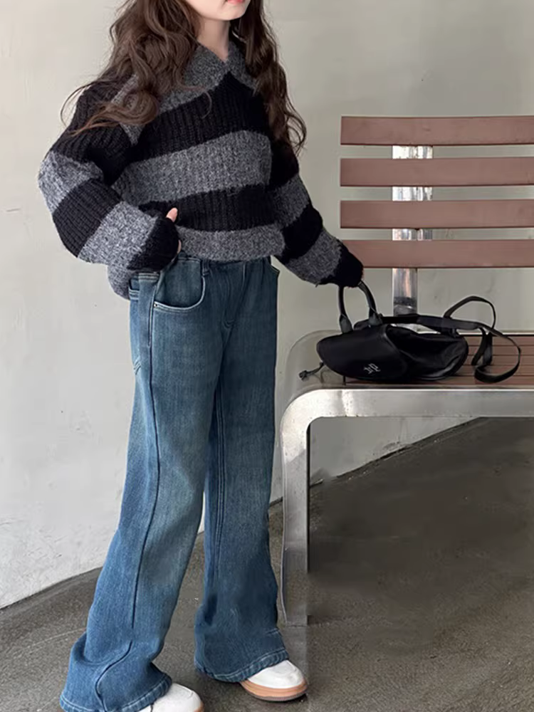 Quần jeans loe nữ xuân hè 2025, quần trẻ em ống đứng, quần ôm dáng, quần học sinh nhỏ nhắn, quần thường ngày