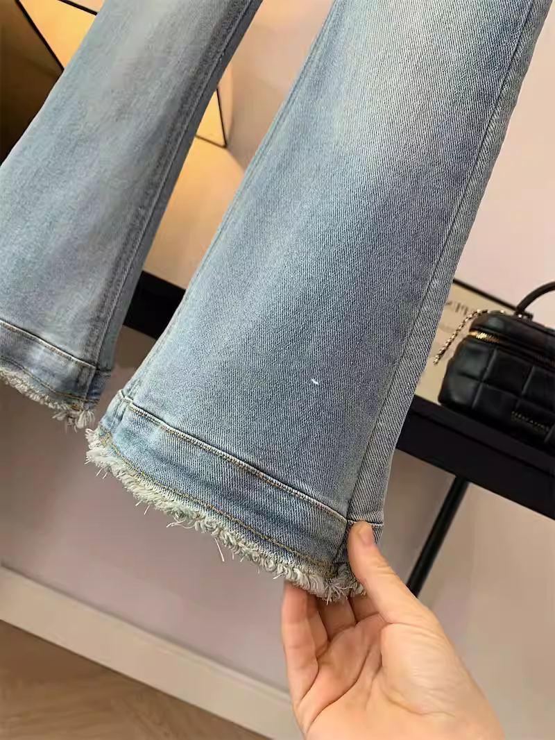 Quần jean loe nữ trẻ em, quần dài suông lưng cao, dáng rộng, tôn dáng, mặc thường ngày, mùa xuân hè