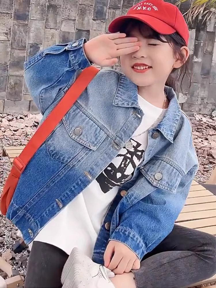 Áo khoác denim nữ, kiểu dáng thời trang xuân thu 2025 mẫu mới, áo kiểu dáng rộng phối màu cho bé, áo khoác cardigan đa năng cho bé