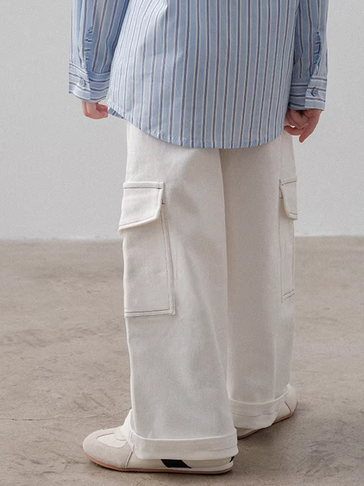 Quần cargo bé gái thu đông 2025 kiểu mới, quần trẻ em đa năng, quần suông rộng dành cho trẻ lớn, trang phục mẹ và bé