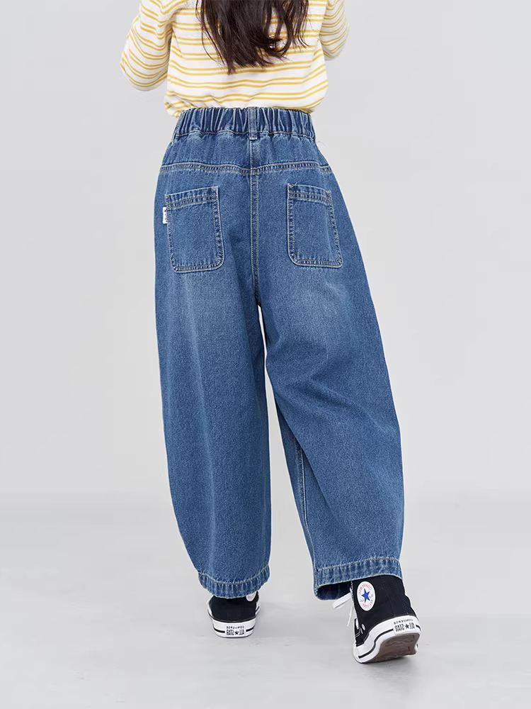 Quần jeans bé trai và bé gái 25 kiểu mới mùa thu quần ống rộng trẻ em cỡ trung và lớn quần ống rộng thẳng dáng rộng quần dài rộng rãi