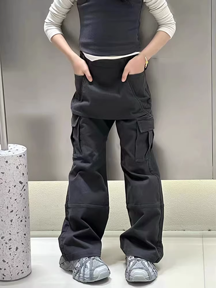 Quần cargo trẻ em Hàn Quốc mùa xuân năm 2025, quần dài trẻ em nữ, quần ống đứng, quần dài, quần rộng cho học sinh nhỏ nhắn, kiểu mới