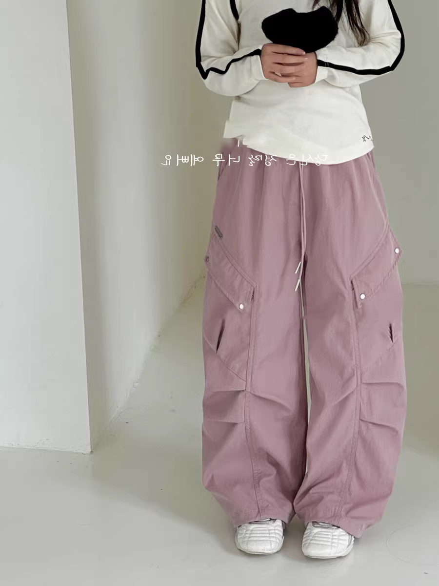 Quần cargo thường ngày cho bé gái, quần thể thao ống rộng dáng rộng mùa thu, quần ống thẳng, quần trẻ em sành điệu dành cho trẻ lớn hơn có ống quần bo gấu, hợp thời trang.