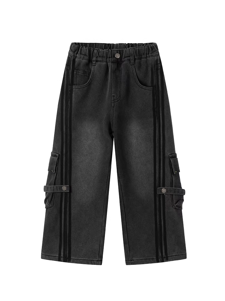 Quần jeans bé trai bé gái xuân thu 2025, quần dài trẻ em kiểu dáng xuông rộng, quần ống đứng cho trẻ lớn, quần áo trẻ em