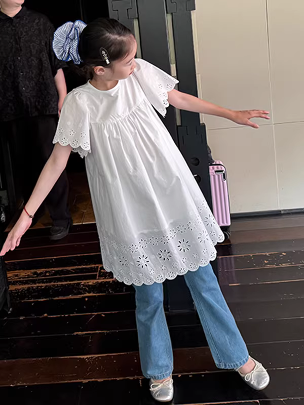 Quần nữ bé gái xuân hè 2025 kiểu dáng mới, quần loe cho trẻ lớn, chất liệu co giãn, tôn dáng, quần denim mỏng, quần trẻ em mặc thường ngày