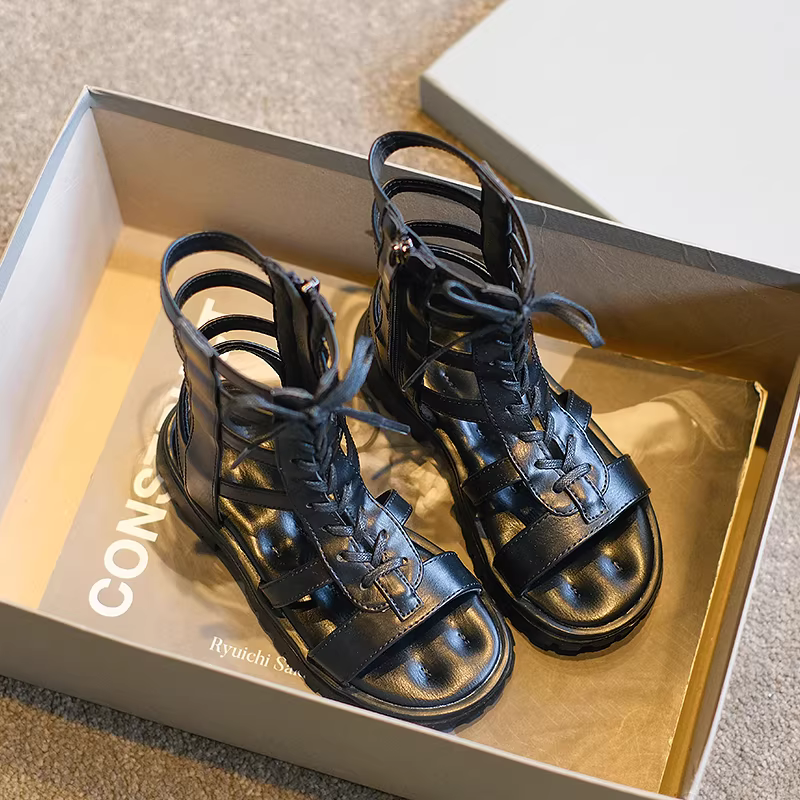 Dép nữ bé gái hè 2025 kiểu mới, giày cao cổ La Mã trẻ em, đế mềm, giày công chúa, giày đi biển