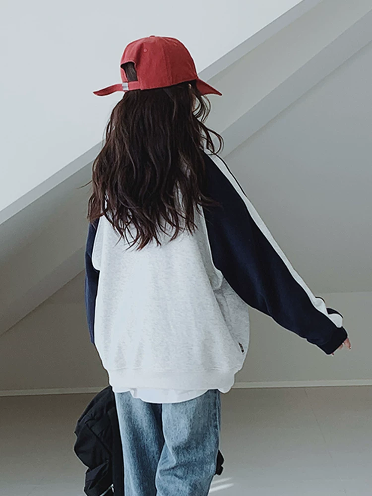 Áo nỉ nửa khóa kéo phong cách preppy dành cho bé gái, kiểu mới thu đông 2025, dành cho trẻ lớn hơn, áo cổ đứng in họa tiết retro Mỹ, thời thượng
