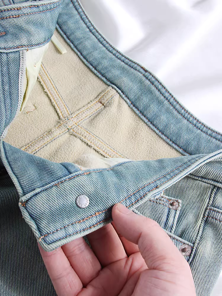 Quần jean ống loe lót lông cừu dành cho nữ, lưng cao, ôm dáng, phong cách cổ điển, mùa thu đông, cảm giác cao cấp, quần ống loe co giãn, hợp thời trang.