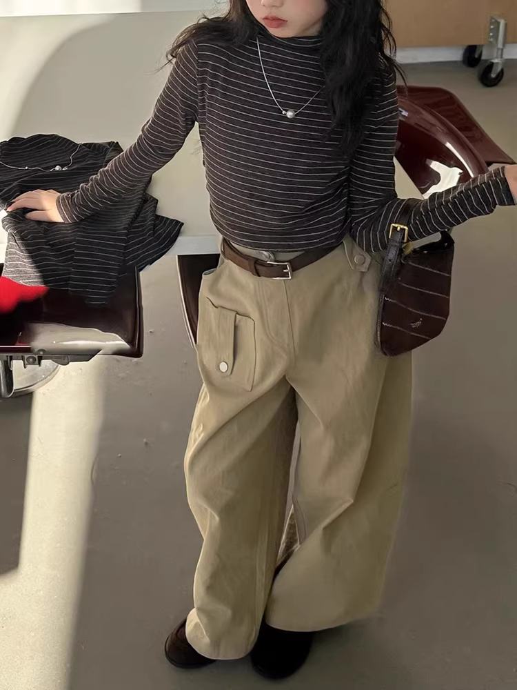 Quần thường ngày cho bé gái, quần cargo, quần âu ống thẳng, kiểu dáng mùa thu ống rộng, dành cho trẻ lớn, phối đồ cha mẹ và con cái, size người lớn.