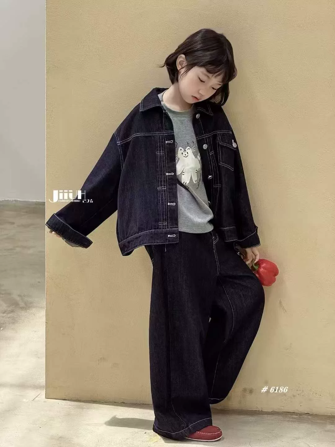 Áo khoác denim dành cho nữ áo dài tay mùa thu quần áo trẻ em áo khoác cổ điển dành cho bé trai phong cách dáng rộng giản dị đa năng hợp thời trang