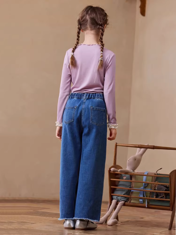 Quần jeans bé gái thu đông 2025 kiểu mới, quần trẻ em dáng thẳng, quần thường ngày, quần ống rộng trẻ em cỡ trung và lớn, quần dài dáng nhỏ nhắn