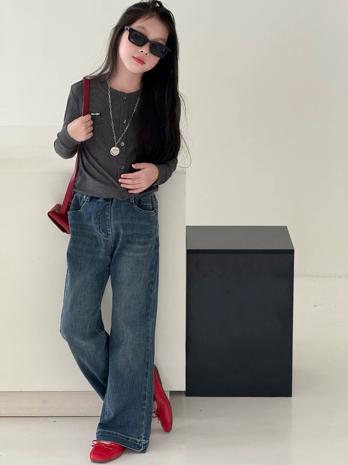 Quần jean ống loe dành cho nữ quần áo trẻ em mùa thu quần ống thẳng dáng rộng quần dài ống rộng thông thường quần dài đa năng dành cho người lớn