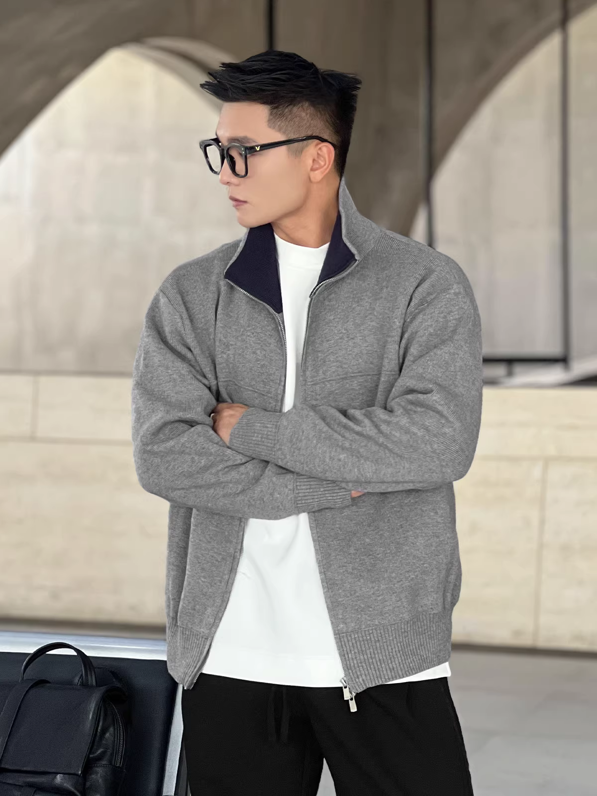Áo cardigan sành điệu số 22 có cổ đứng, áo len dệt kim dành cho nam, mùa thu đông, áo khoác len vừa vặn, mát mẻ và sạch sẽ.