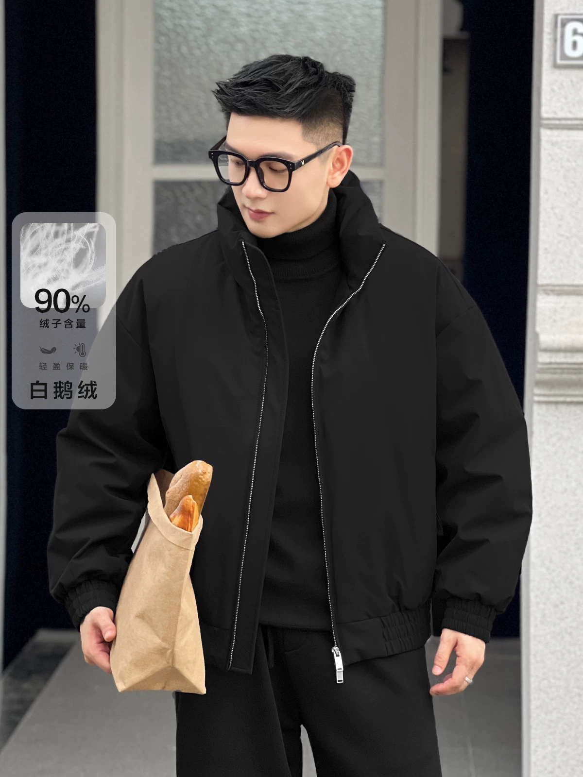 Số 22 mặc áo khoác phao cổ đứng màu trắng tiêu chuẩn quốc gia mới 90, áo khoác phao ấm áp dành cho nam, áo khoác mùa đông cao cấp.