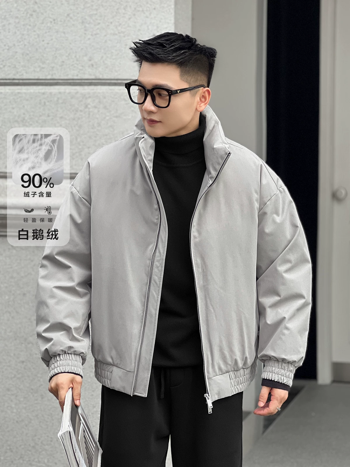 Số 22 mặc áo khoác phao cổ đứng màu trắng tiêu chuẩn quốc gia mới 90, áo khoác phao ấm áp dành cho nam, áo khoác mùa đông cao cấp.