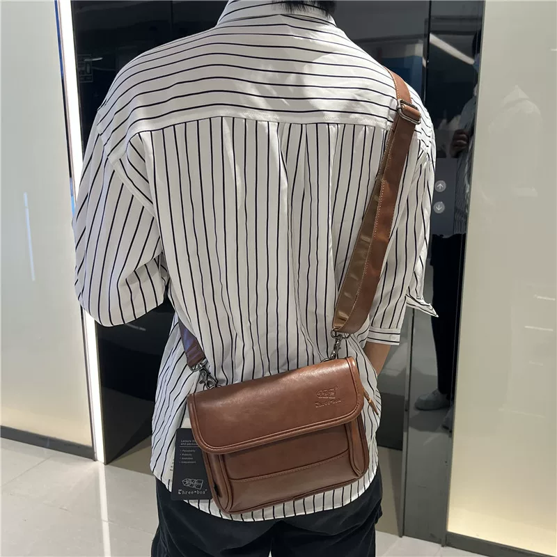 Túi đeo vai nam Hàn Quốc thời trang ba ngăn, kiểu đeo chéo đơn giản, phong cách retro hip-hop, túi nhỏ nữ