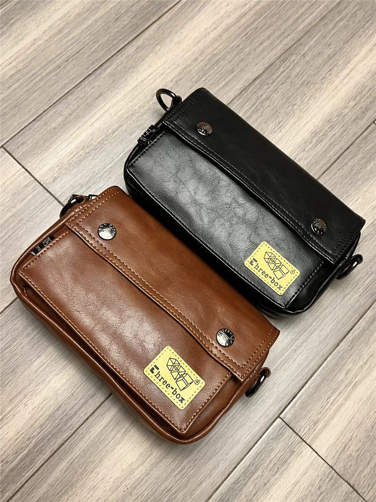 Túi đeo chéo nam nữ da mềm thời trang ba ngăn, phong cách thường ngày, phổ biến, đựng điện thoại