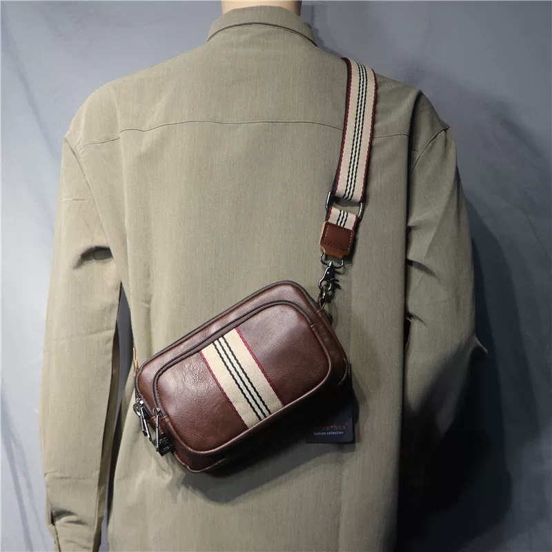 threebox phiên bản Hàn Quốc mới hợp thời trang thương hiệu túi đeo vai nam sọc giản dị hip-hop dệt đeo chéo thể thao túi nhỏ