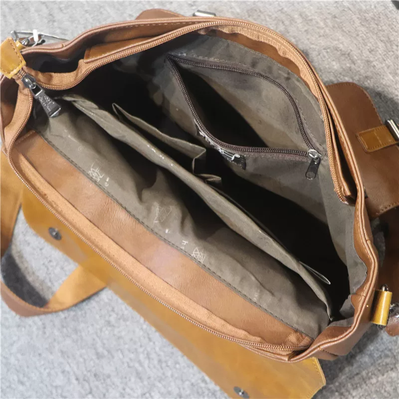 Túi xách nam ba ngăn kiểu dáng ngang phong cách doanh nhân phong cách Nhật Bản unisex retro túi đeo vai thông thường đeo chéo ba lô lớn